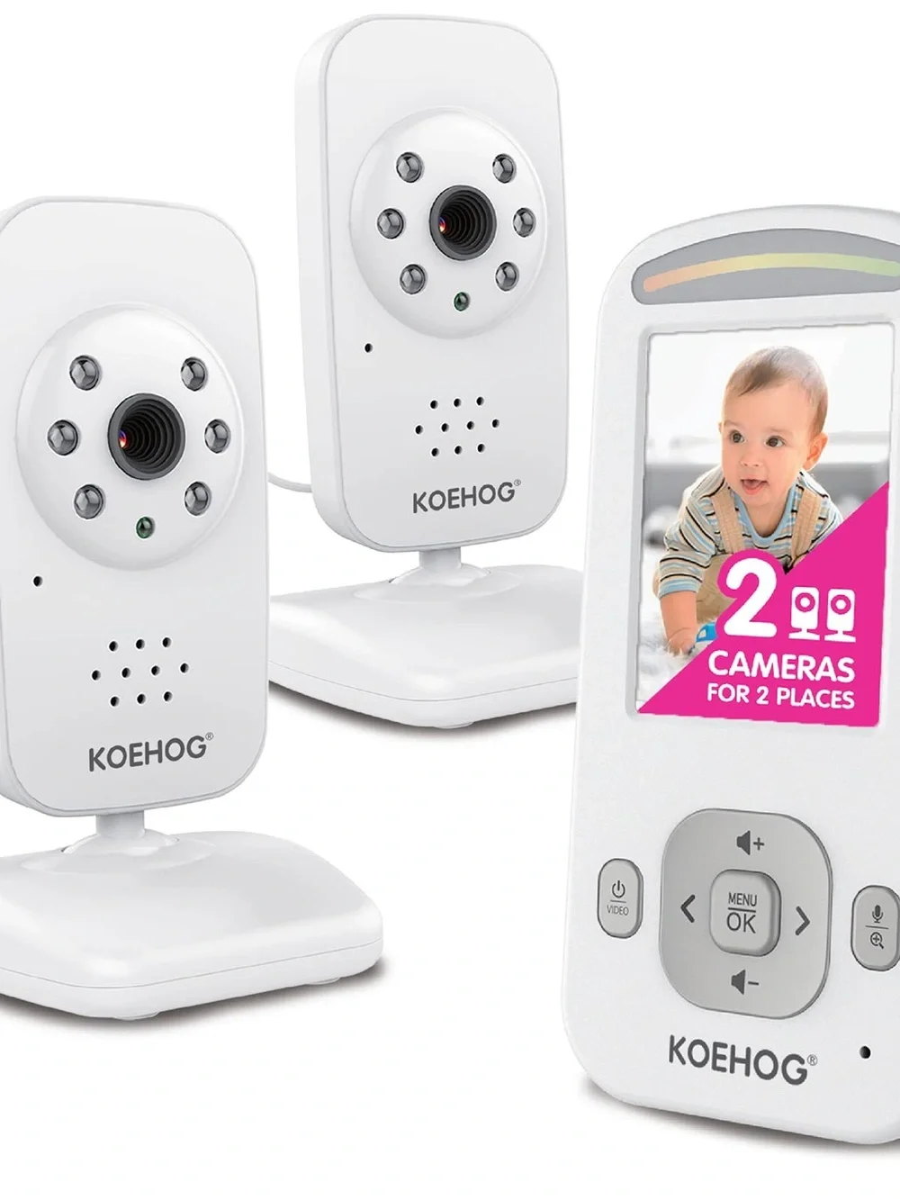 NEW Koehog White 2-Camera Video Baby Monitor System